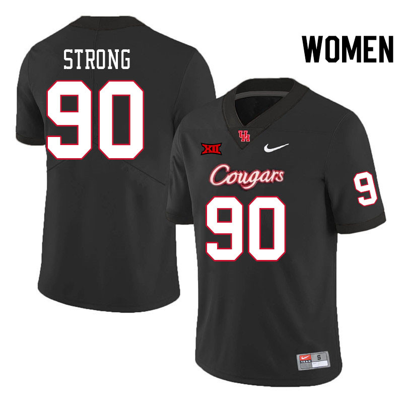 Women #90 Zykeius Strong Houston Cougars Big 12 XII College Football Jerseys Stitched-Black - Click Image to Close